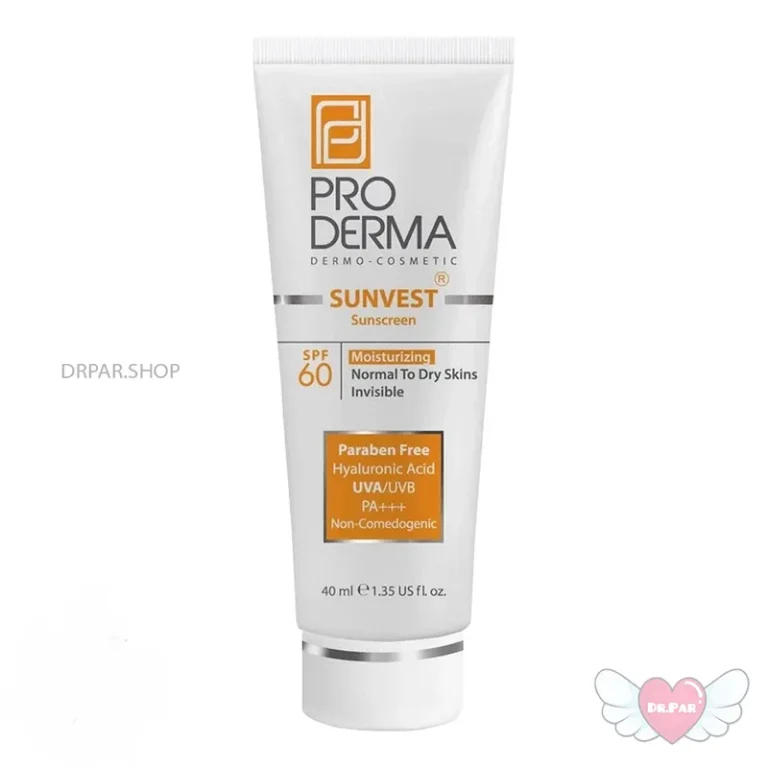 کرم ضد آفتاب مرطوب کننده بی‌ رنگ پوست نرمال خشک 40 میلی لیتر SPF 60 پرودرما Proderma