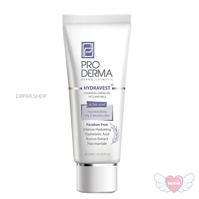 کرم ژل آبرسان صورت گردن پوست خشک حساس 40 میلی لیتر Hydravest پرودرما Proderma
